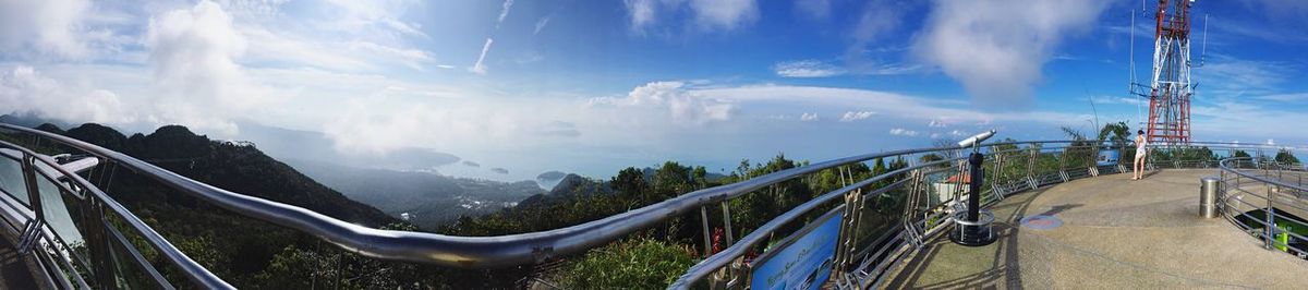 Panoramic view of observation point against blue sky