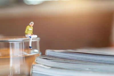 Close-up of stack of books on table