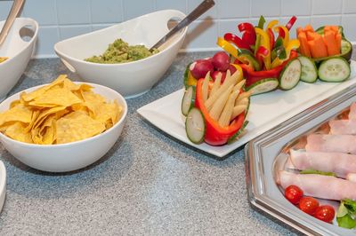 High angle view of fruits in bowl on table