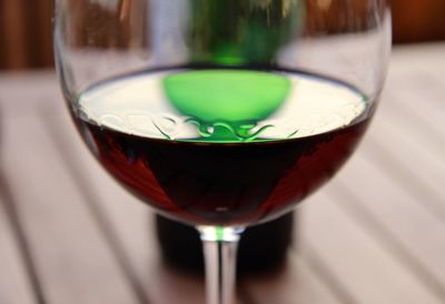 Red wine of a green bottle