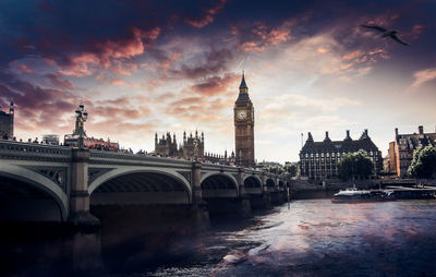 Big ben on against cloudy sky