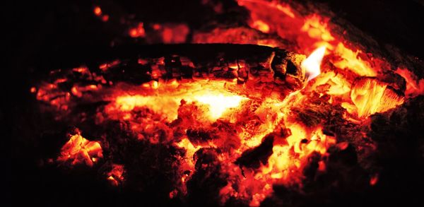Close-up of fire in the dark