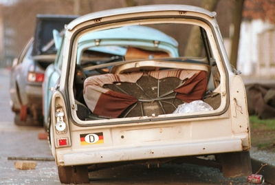 Close-up of damaged car