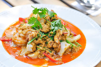 High angle view of meal served in plate