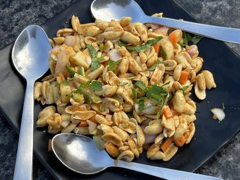 High angle view of food in plate