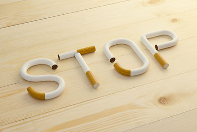 High angle view of text on table