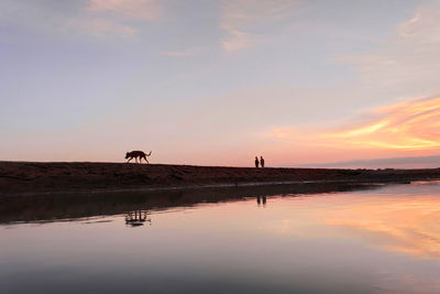 Scenic view of lake against sky during sunset