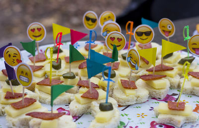 Close-up of multi colored cake