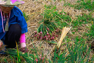 Woman standing on grassy field