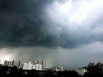 Low angle view of storm clouds over city