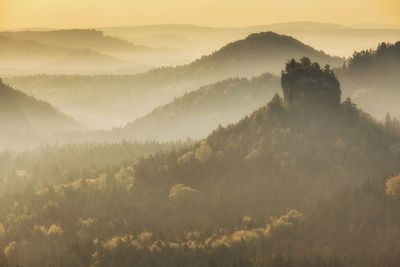 Scenic view of mountains against sky during sunset