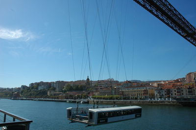 Scenic view of river by buildings against sky