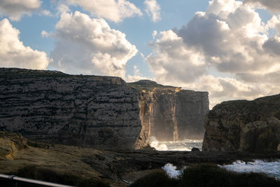 Scenic view of rock formations against sky