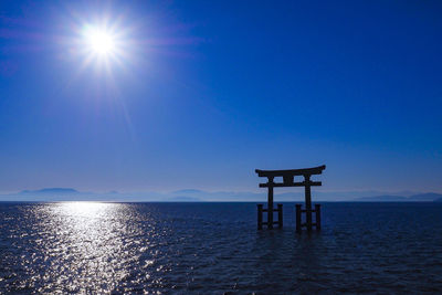 Scenic view of sea against clear blue sky