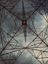 Low angle view of electricity pylon against sky