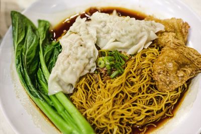 High angle view of food in plate