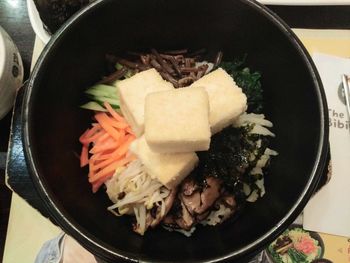 High angle view of food served in bowl