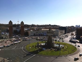 View of cityscape against clear sky