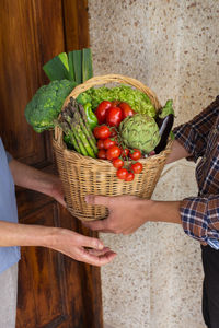 Organic bio local food delivery, zero waste, eco-friendly concept. produce from orchard in hands