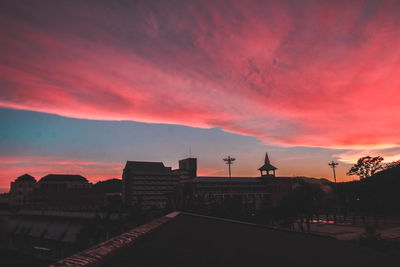 Silhouette of buildings at sunset
