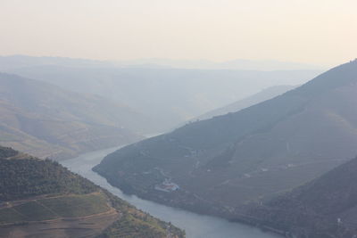 High angle view of valley against sky