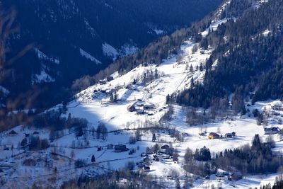 High angle view of snowcapped mountains