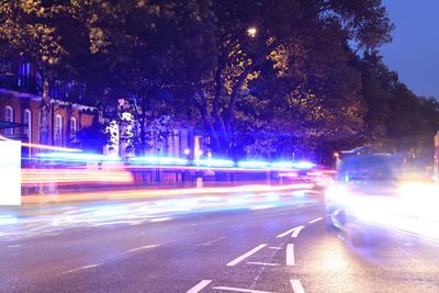 Light trails on street at night