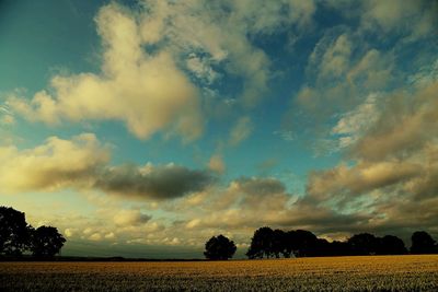 Scenic view of field against cloudy sky