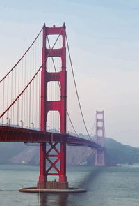 View of golden gate bridge over bay against sky