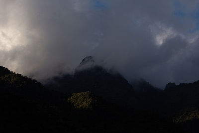 Low angle view of silhouette mountain against sky