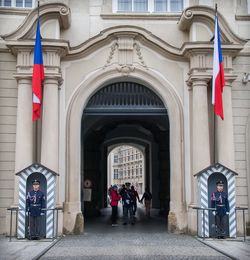 View of people in the town square