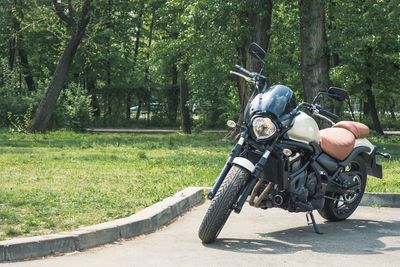 View of motorcycle parked on road