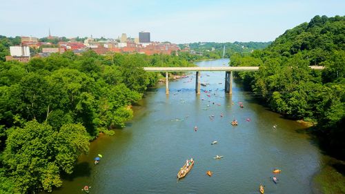 High angle view of bridge over river against sky