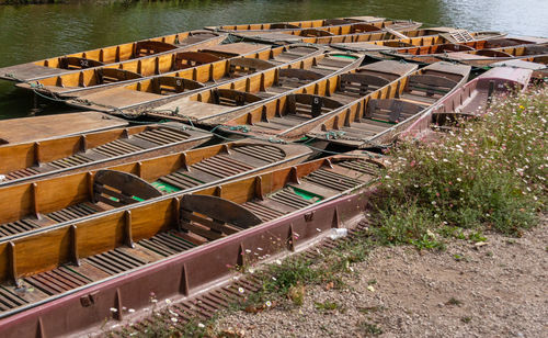 High angle view of rowing boats