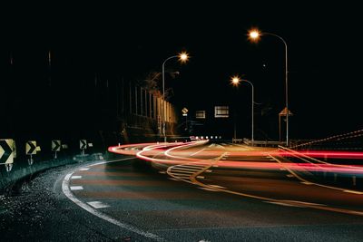 Light trails on road at night