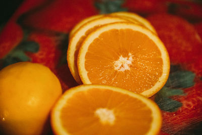 High angle view of orange slices