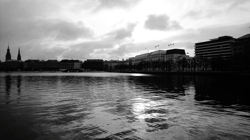 View of river with city in background