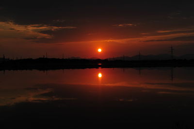 Scenic view of lake against sky during sunset