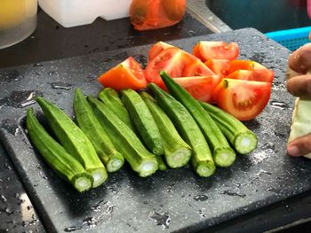 High angle view of fresh vegetables in kitchen