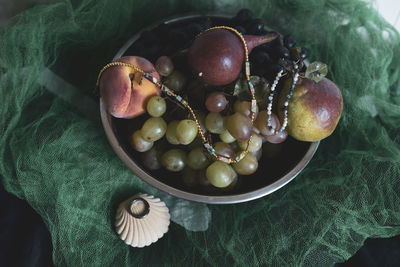 Directly above shot of fruits in bowl on table