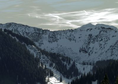 Scenic view of snowcapped mountains against sky