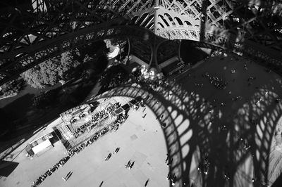 Aerial view of crowd outside eiffel tower