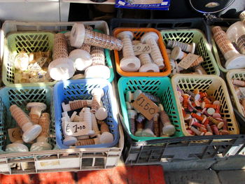 High angle view of food for sale in market