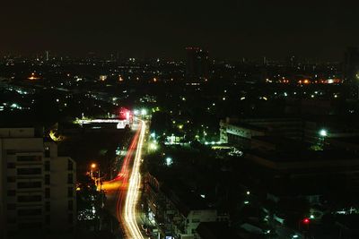 Light trails on road at night