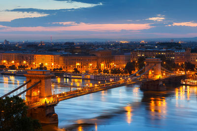 View of the chain bridge in budapest from the castle hill.