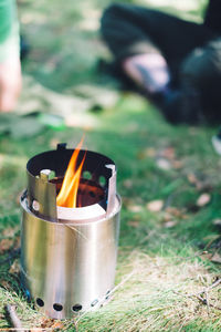 Close-up of bonfire on field