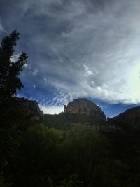 Scenic view of mountains against cloudy sky