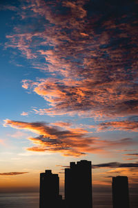 Silhouette buildings against cloudy sky during sunset