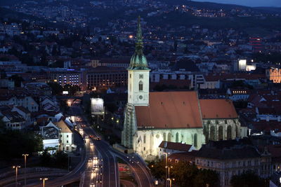 High angle shot of cityscape at night