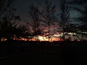 Silhouette trees against sky at sunset